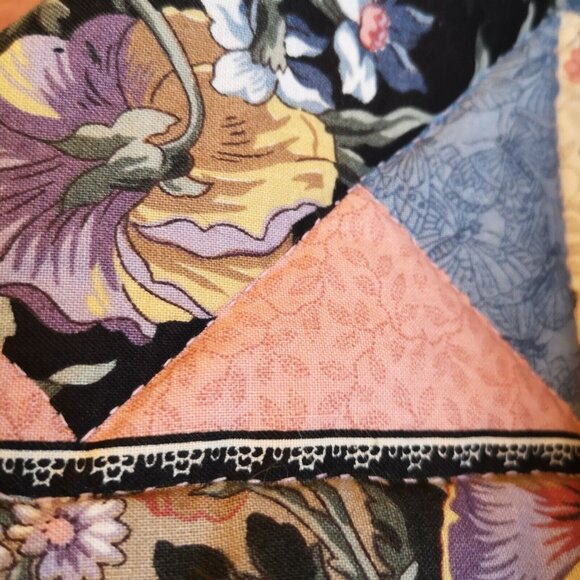 Handmade Lap Quilt Quilted Tablecloths Quilted Couch Throw Pink Poppies Pansies - Picture 6 of 8